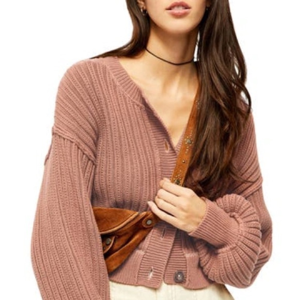 Free People Ribbed Cardigan in Mocha